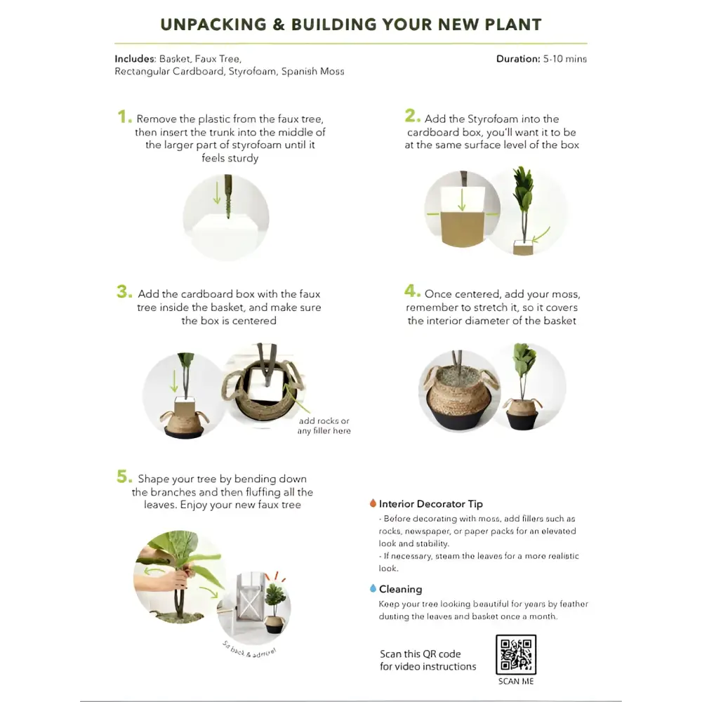 3’ Artificial Fiddle Leaf Fig Tree with Handmade Cotton & Jute Woven Basket DIY Kit - Nearly Natural