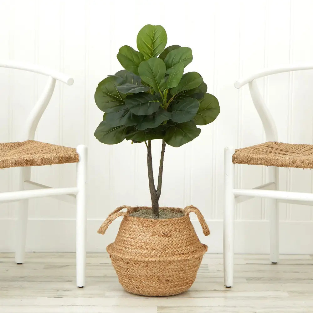 3’ Artificial Fiddle Leaf Fig Tree with Handmade Cotton & Jute Woven Basket DIY Kit - Nearly Natural
