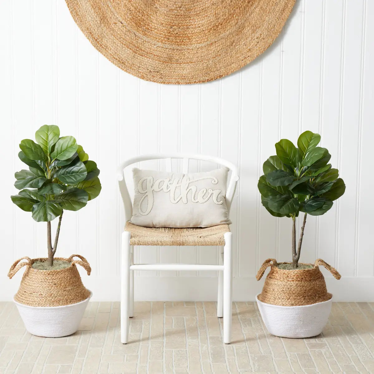 3’ Artificial Fiddle Leaf Fig Tree with Handmade Cotton & Jute Woven Planter DIY Kit - Set of 2 - Nearly Natural