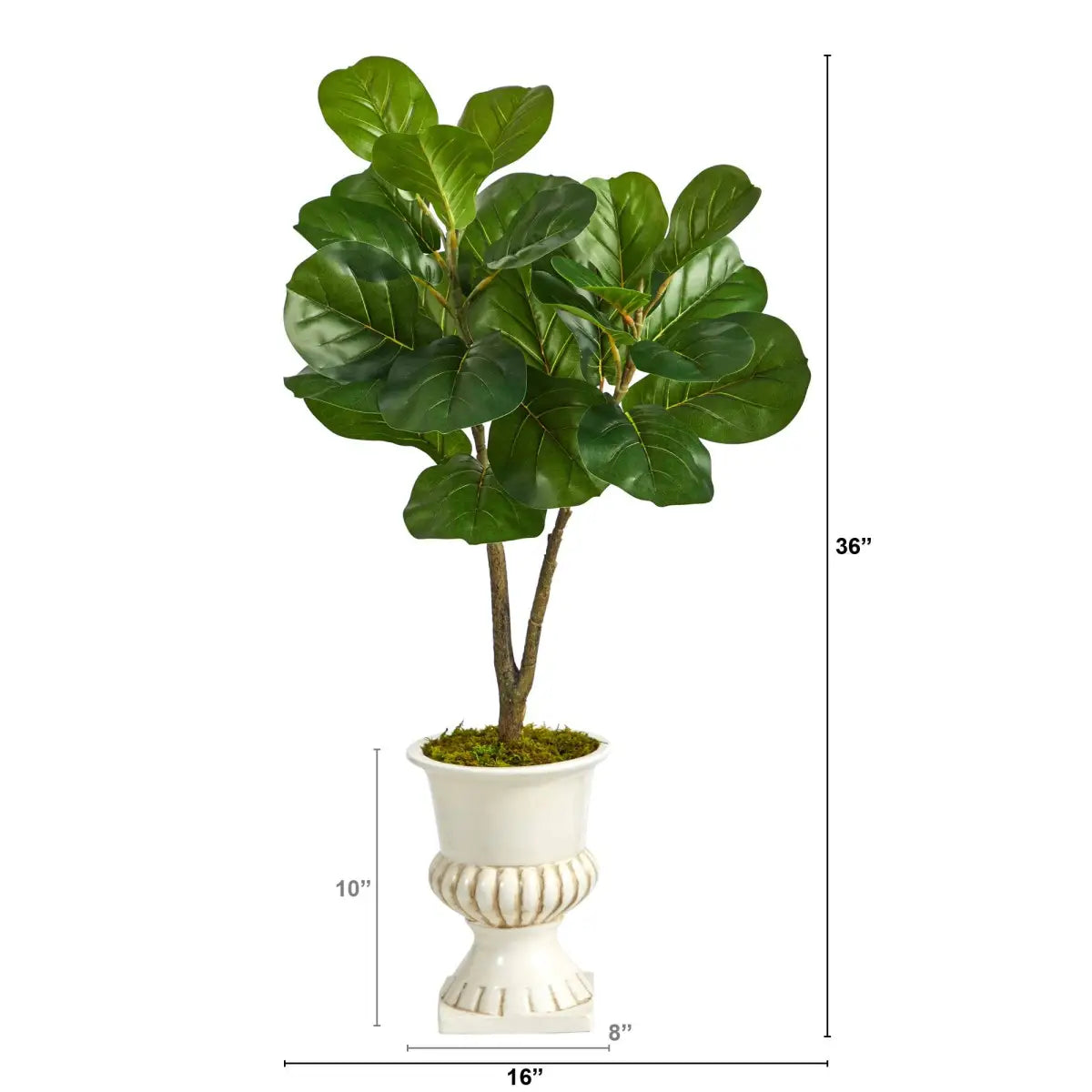 3’ Fiddle Leaf Fig Artificial Tree in White Urn - Nearly Natural