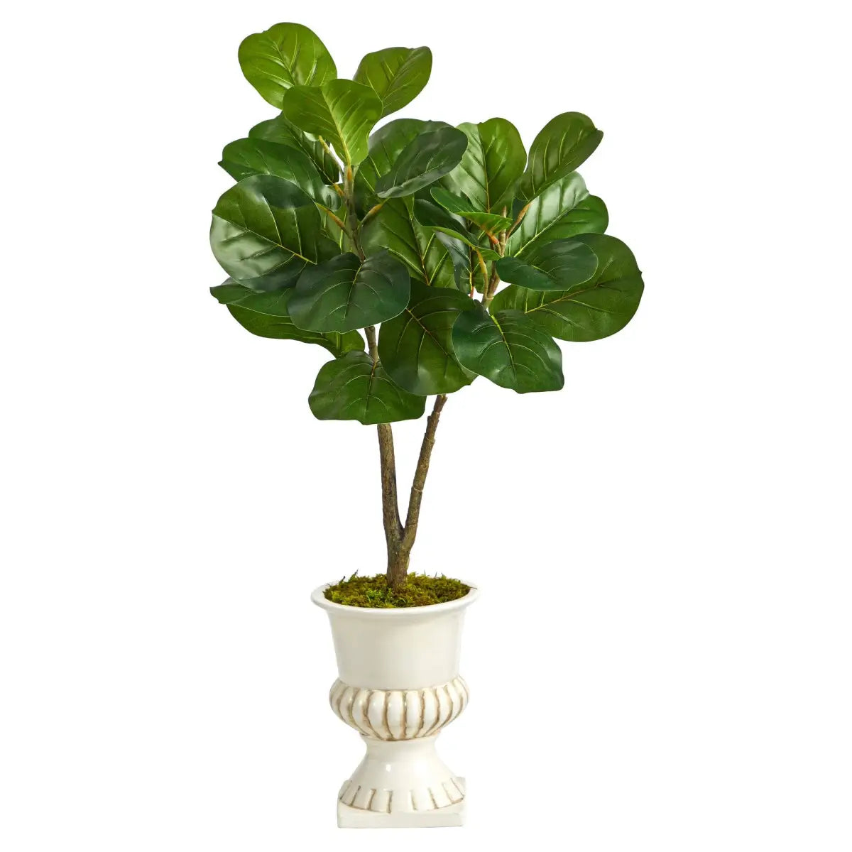 3’ Fiddle Leaf Fig Artificial Tree in White Urn - Nearly Natural