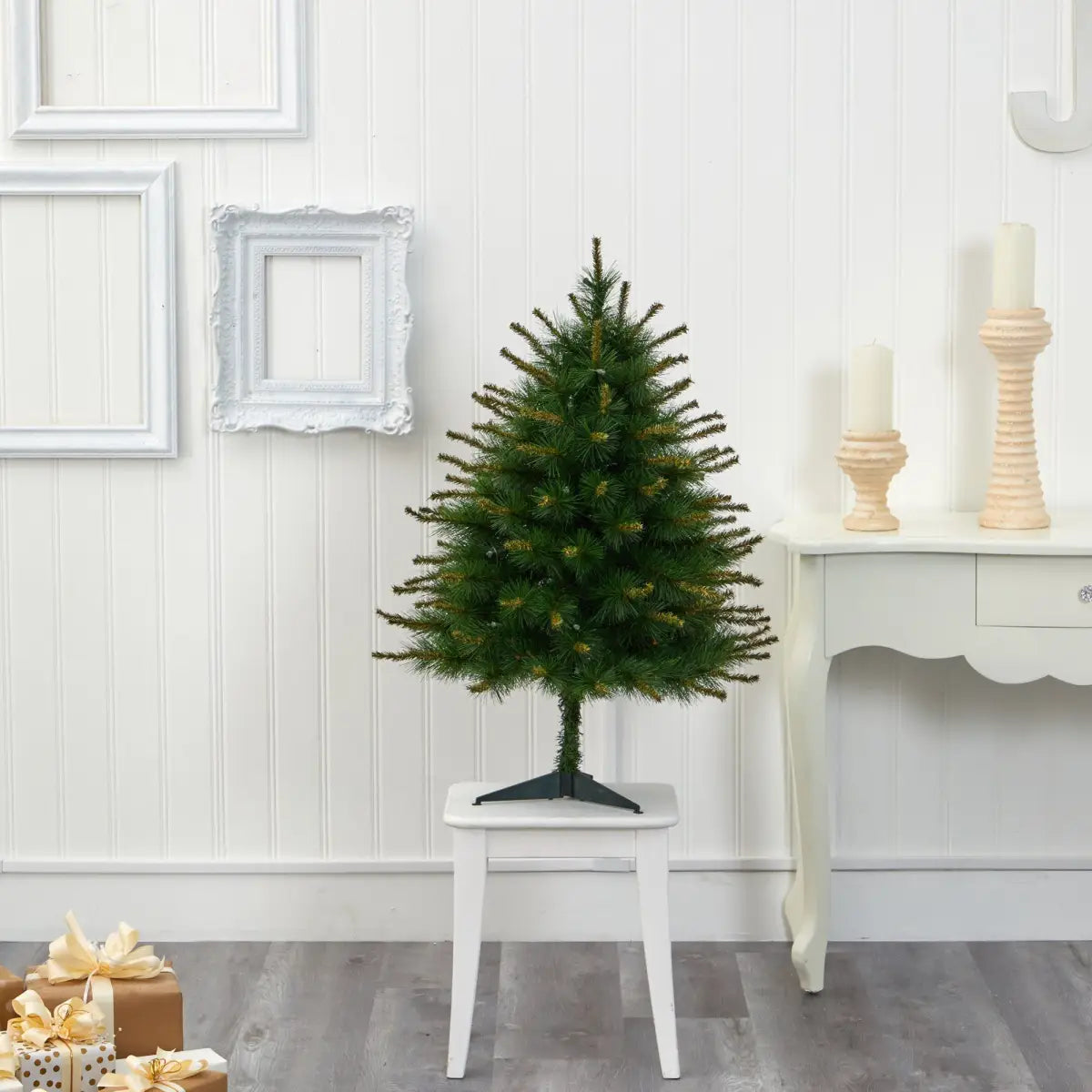 3’ New England Pine Artificial Christmas Tree with 50 Clear Lights and 117 Bendable Branches - Green - Nearly Natural