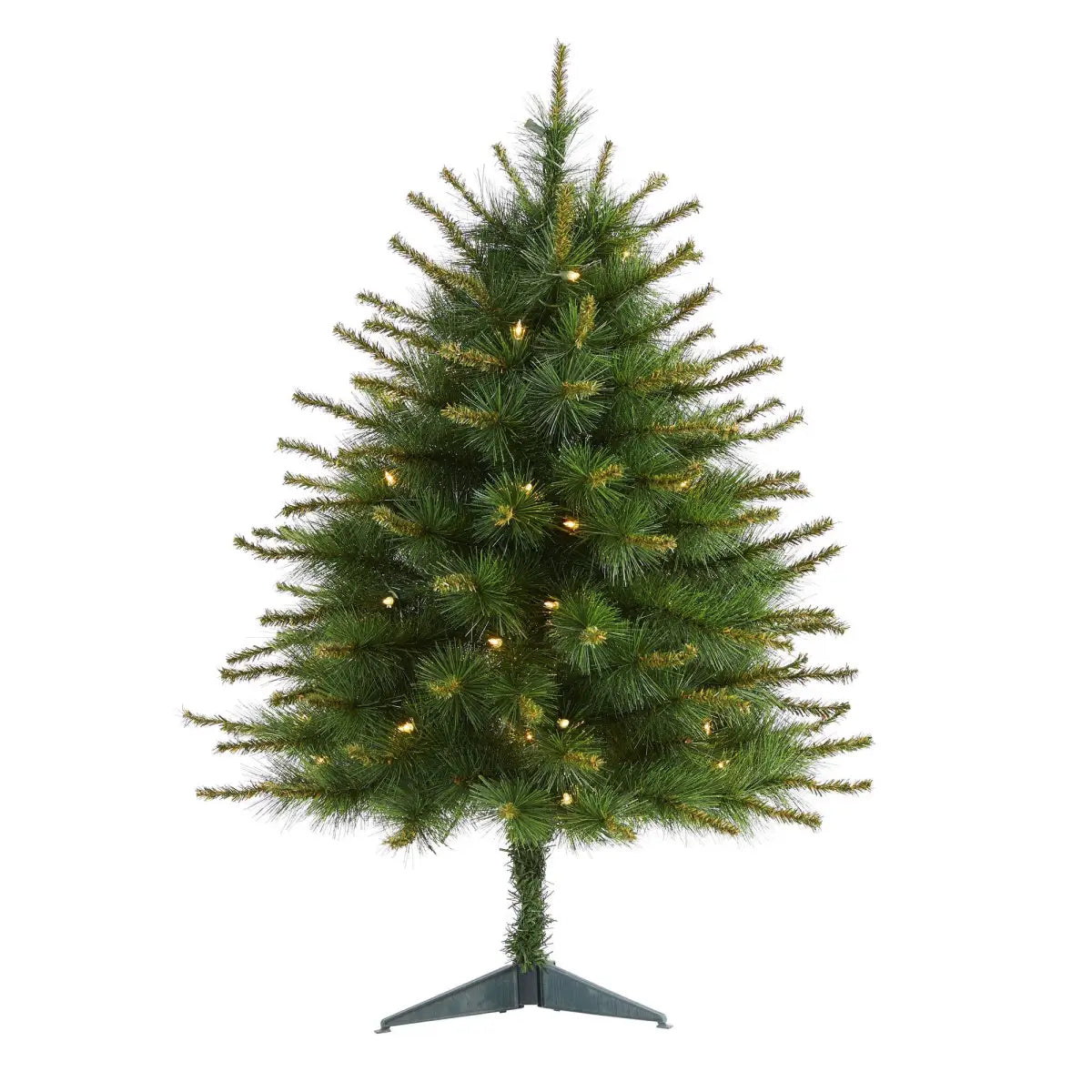 3’ New England Pine Artificial Christmas Tree with 50 Clear Lights and 117 Bendable Branches - Green - Nearly Natural