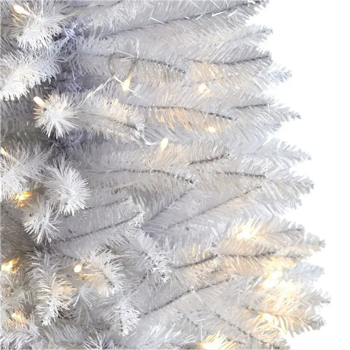 3’ Slim White Artificial Christmas Tree with 50 Warm White LED Lights and 161 Bendable Branches - White - Nearly Natural