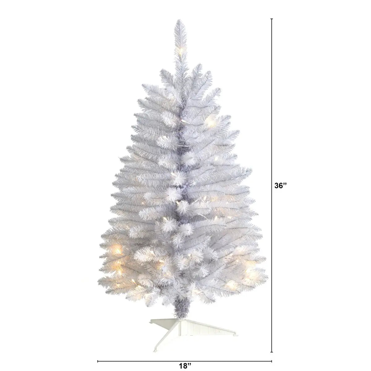 3’ Slim White Artificial Christmas Tree with 50 Warm White LED Lights and 161 Bendable Branches - White - Nearly Natural