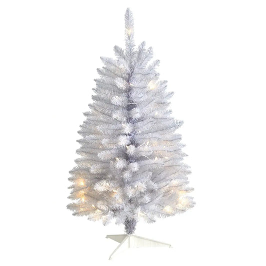 3’ Slim White Artificial Christmas Tree with 50 Warm White LED Lights and 161 Bendable Branches - White - Nearly Natural