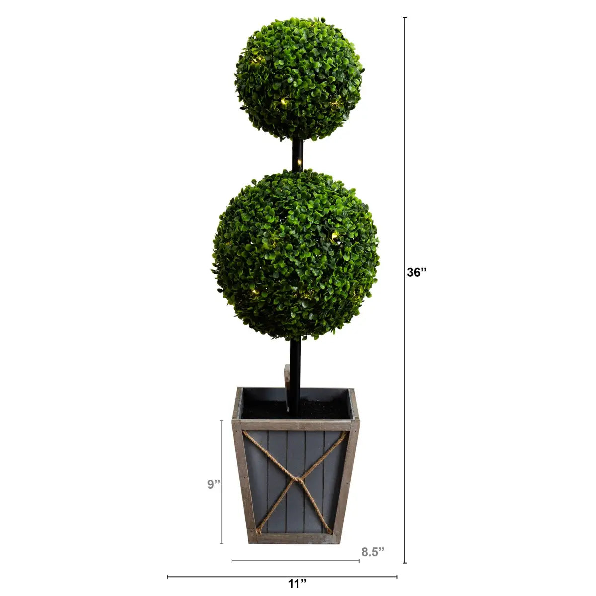 3’ UV Resistant Artificial Double Ball Boxwood Topiary with LED Lights in Decorative Planter (Indoor/Outdoor) - Nearly