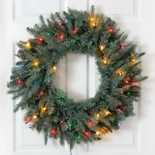 30” Pine Wreath w/Colored Lights - Nearly Natural