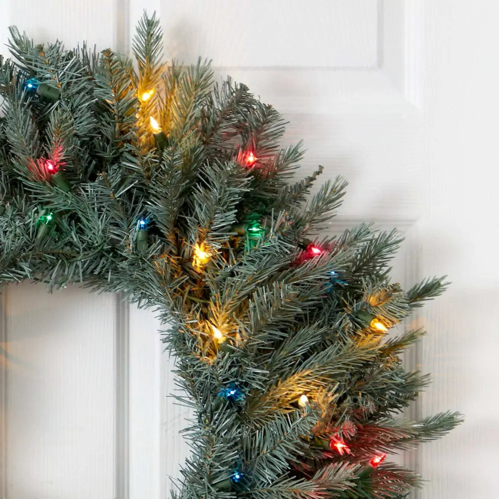 30” Pine Wreath w/Colored Lights - Nearly Natural