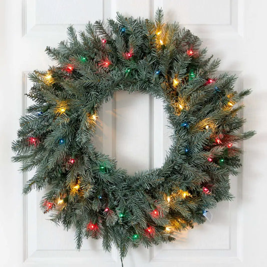 30” Pine Wreath w/Colored Lights - Nearly Natural