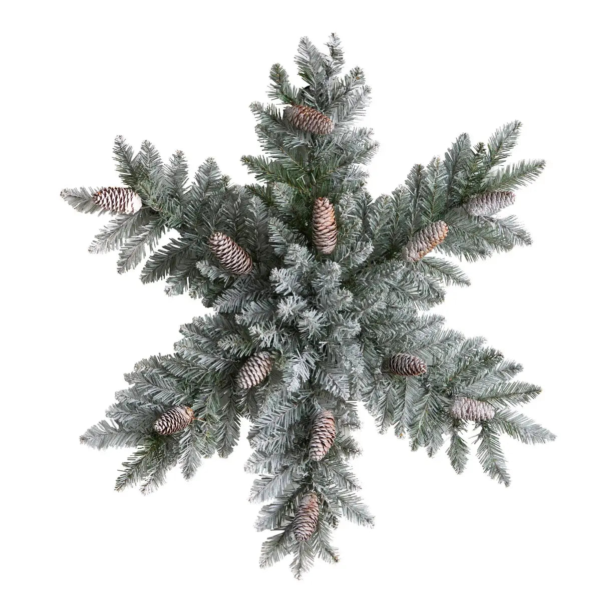 30” Pre-Lit Flocked Snowflake Artificial Dunhill Fir Wreath with Pinecones and 40 LED Lights - Nearly Natural