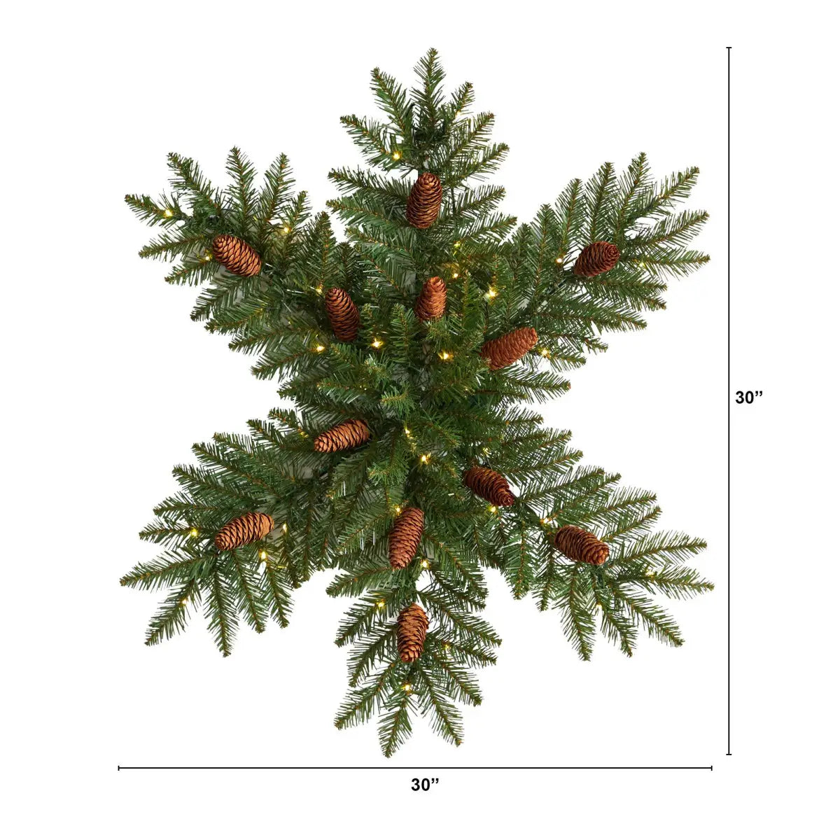 30” Pre-Lit Snowflake Artificial Dunhill Fir Wreath with Pinecones and 40 LED Lights - Nearly Natural