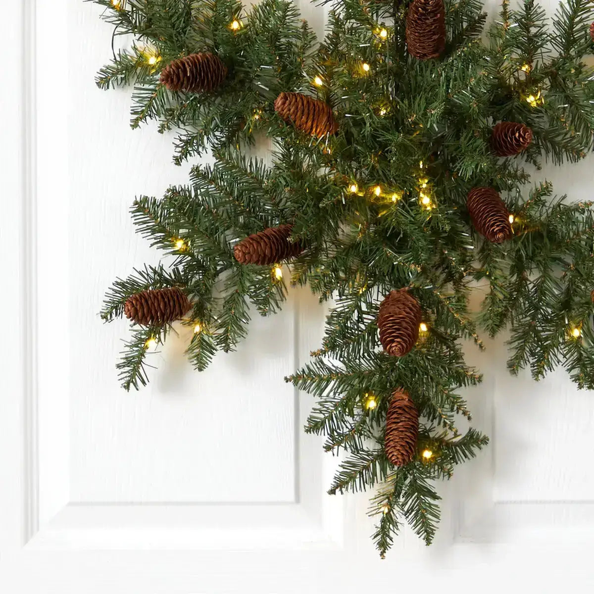 30” Pre-Lit Snowflake Artificial Dunhill Fir Wreath with Pinecones and 40 LED Lights - Nearly Natural