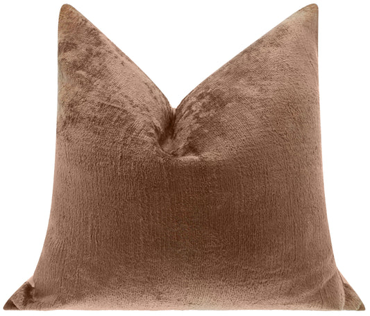 Coussin en velours de soie marron massif fait main - 20x20, design luxueux en velours avec insert en plumes