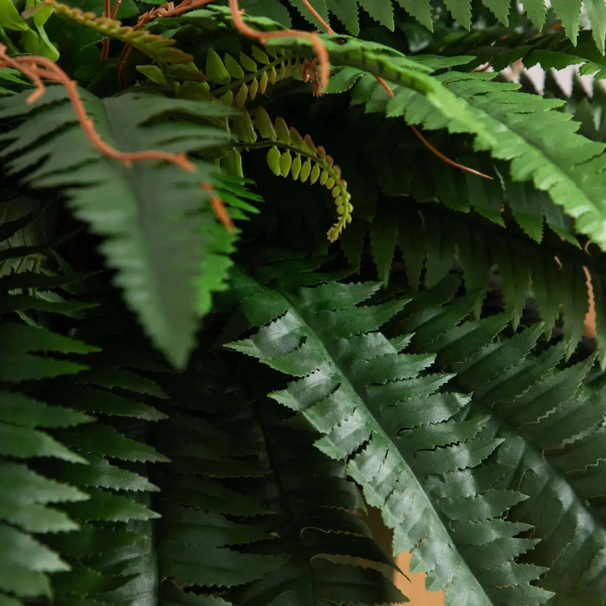 31” Artificial Boston Fern in Patina Metal Planter with Stand - Nearly Natural