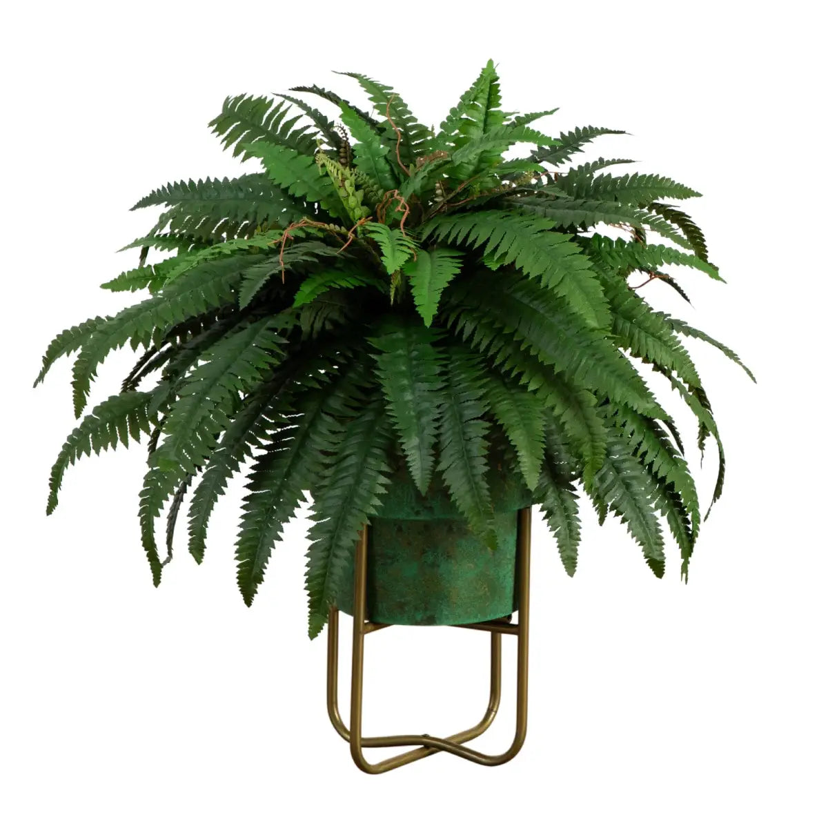 31” Artificial Boston Fern in Patina Metal Planter with Stand - Nearly Natural