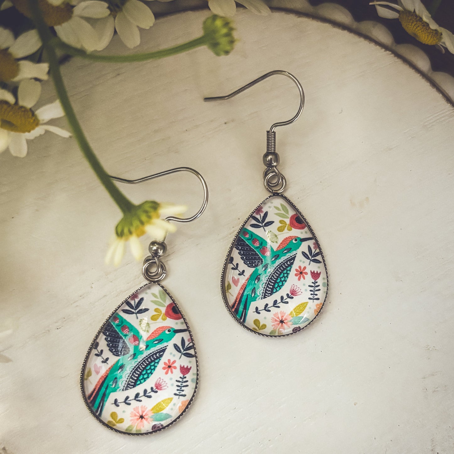 Beautiful Glass Like Folk Bird Earrings