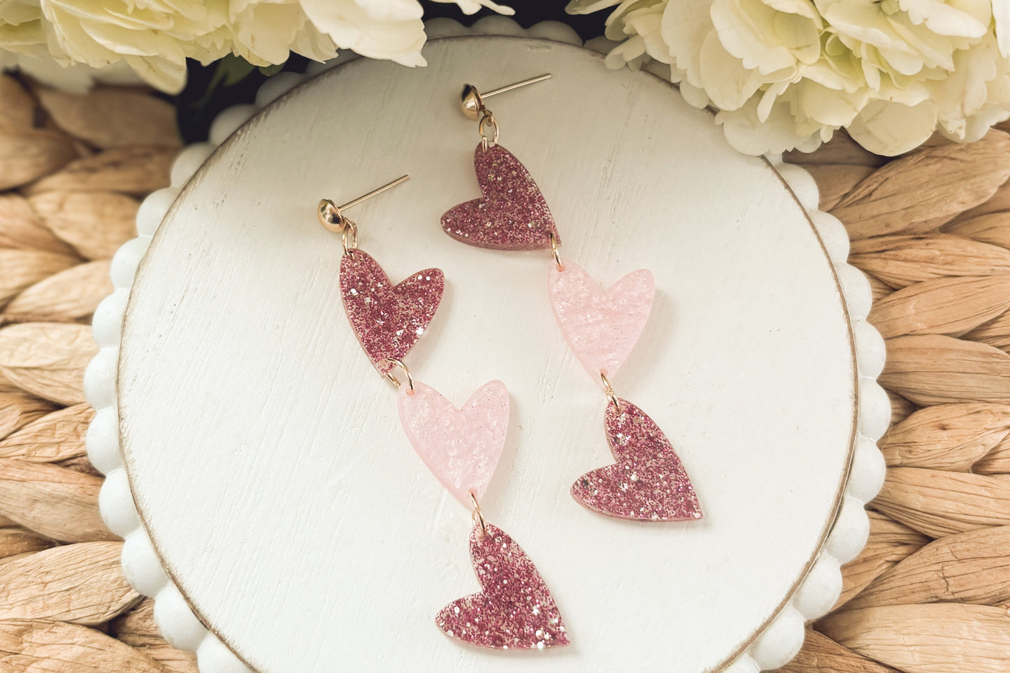 Adorable Pink Acrylic Heart Drop Earrings