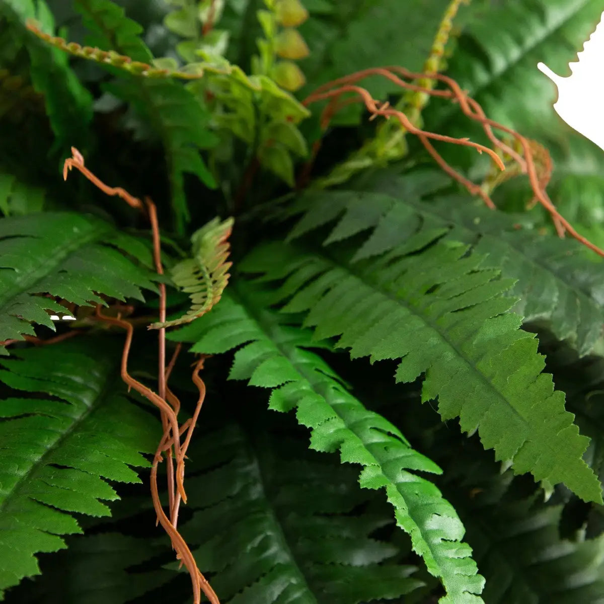 35” Artificial Boston Fern in Brass Metal Planter with Stand - Nearly Natural