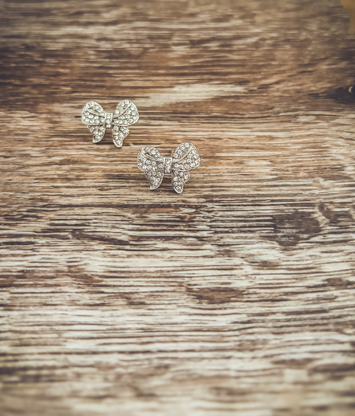 Adorable Silver Rhinestone Bow Earrings