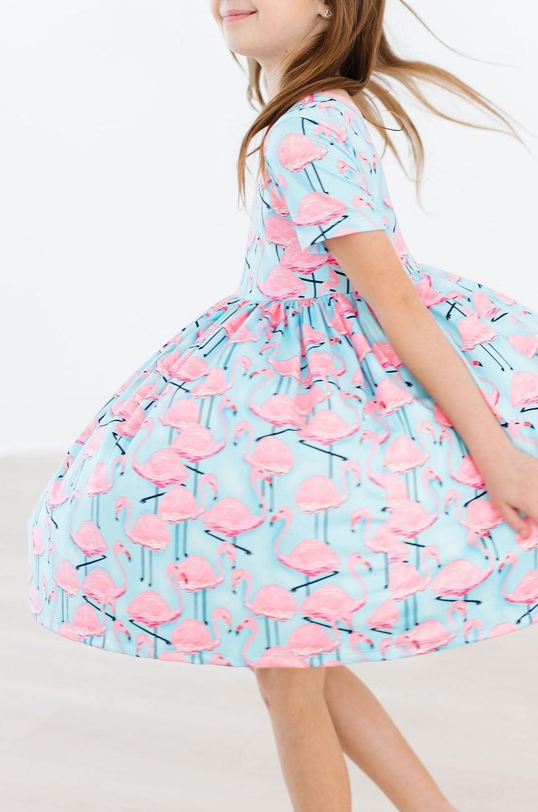 Pretty in Pink Flamingos S/S Pocket Twirl Dress