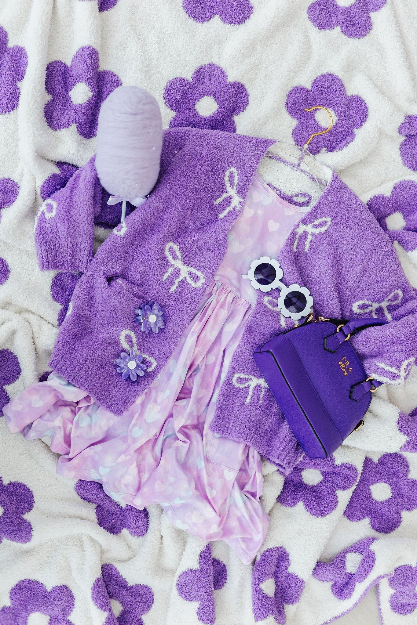 Kids Cozy Cardigan - Lilac/Coconut Bow - Mila & Rose ®