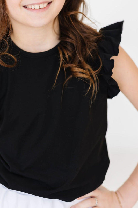 Black S/S Ruffle Tee