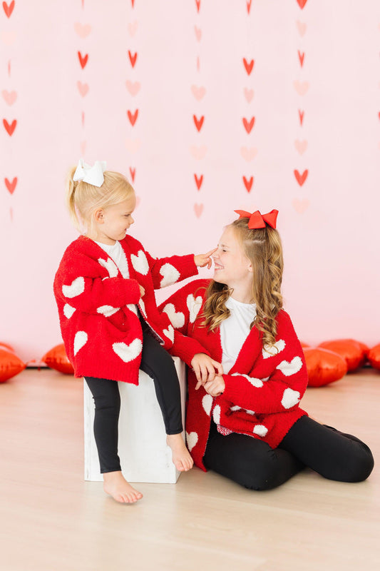 Red/Coconut Heart Cozy Cardigan