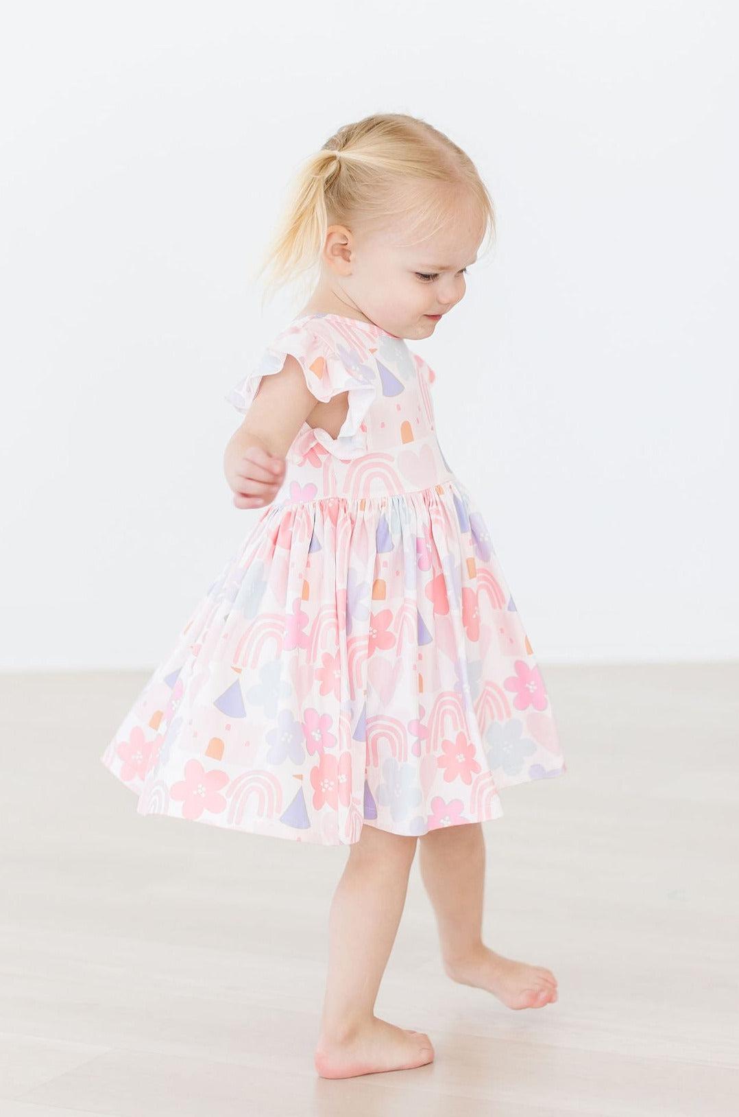 Castles & Rainbows Flutter Sleeve Twirl Dress