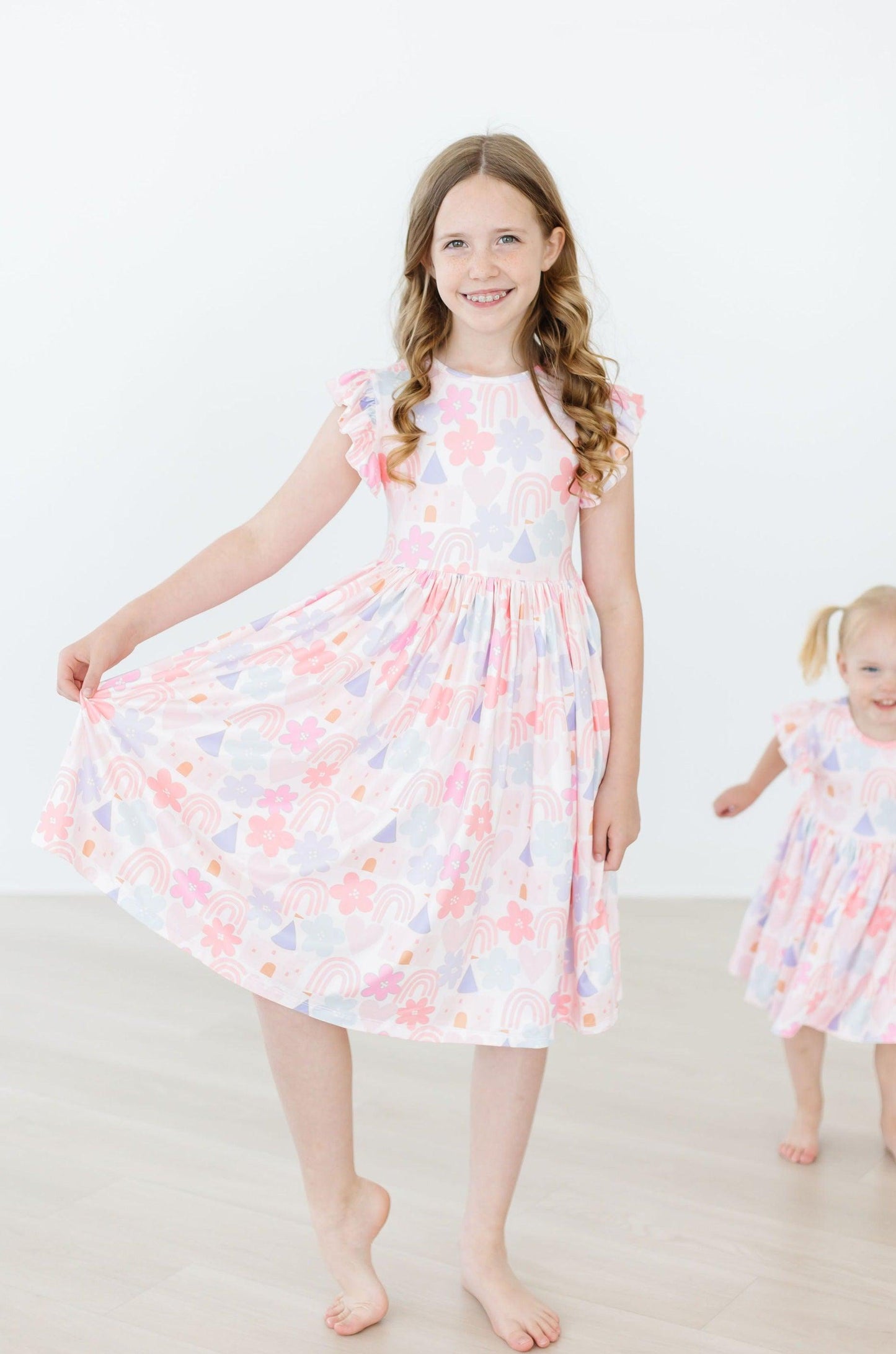 Castles & Rainbows Flutter Sleeve Twirl Dress