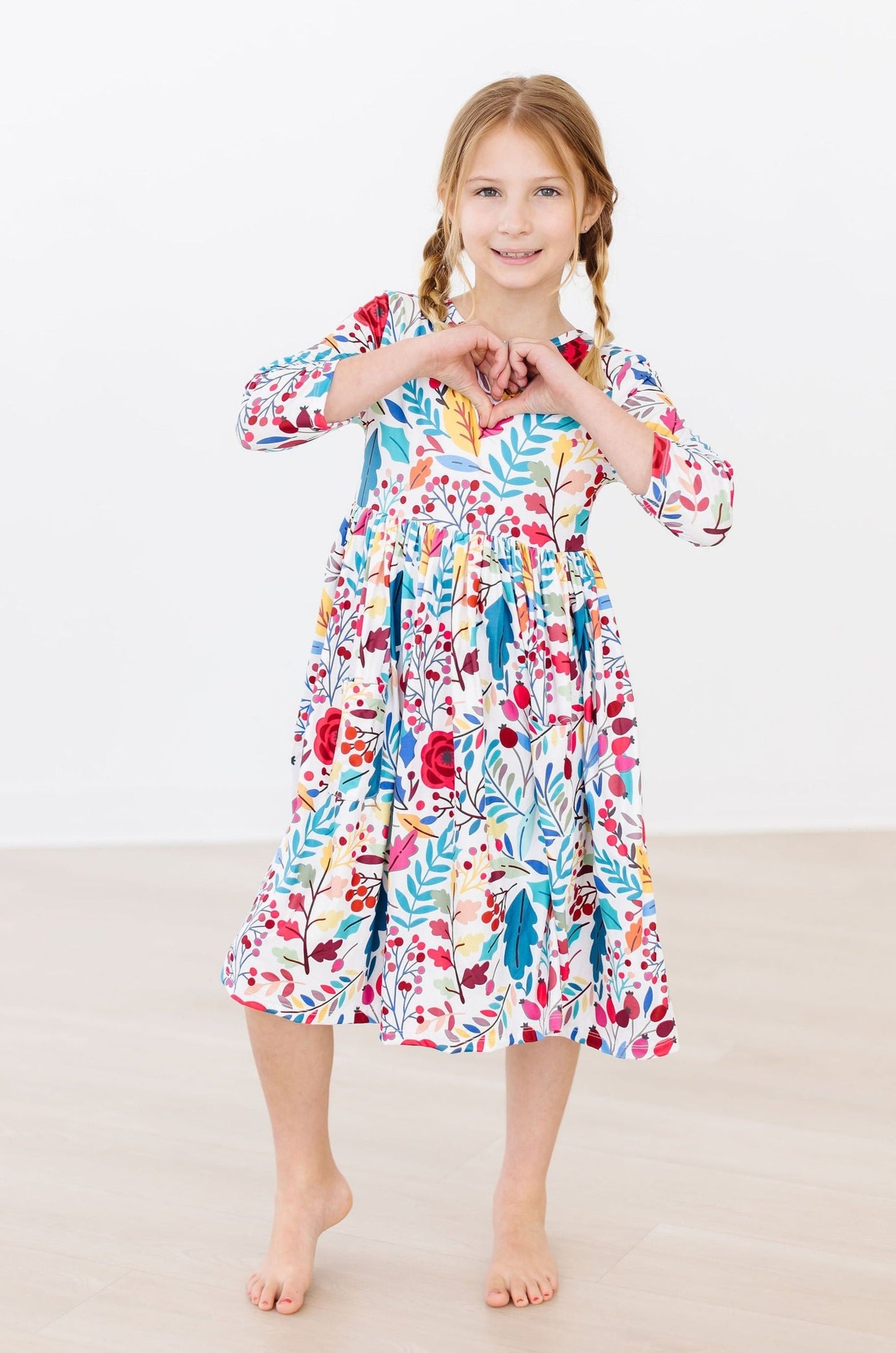 Winter Berries 3/4 Sleeve Pocket Twirl Dress