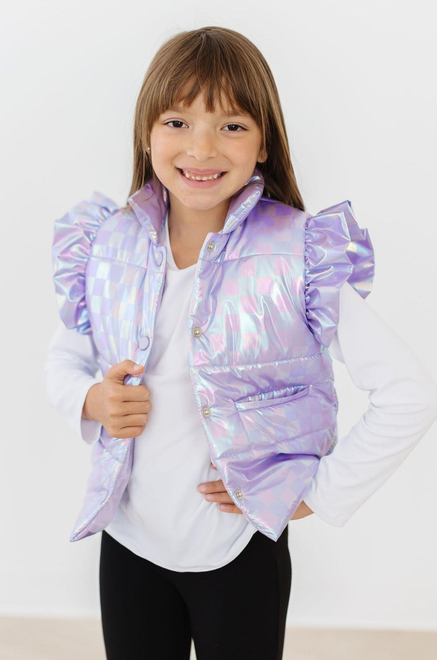 Lavender Haze Checker Puffer Vest - Mila & Rose ®