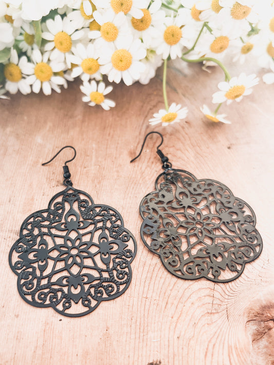 Beautiful Black Ornate Drop Earrings