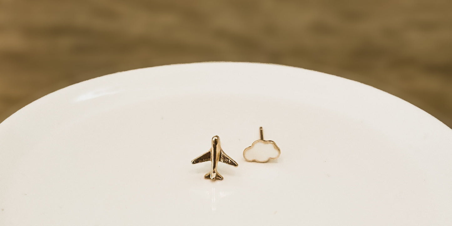 Adorable Cloud and Airplane Stud Earrings