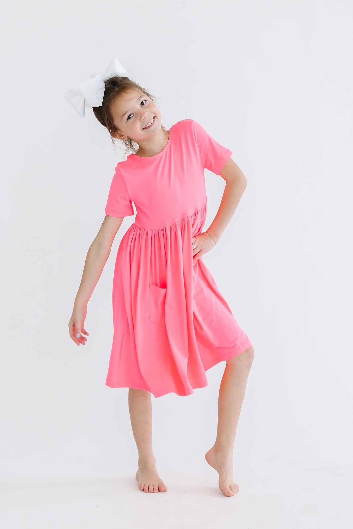 Neon Pink S/S Pocket Twirl Dress