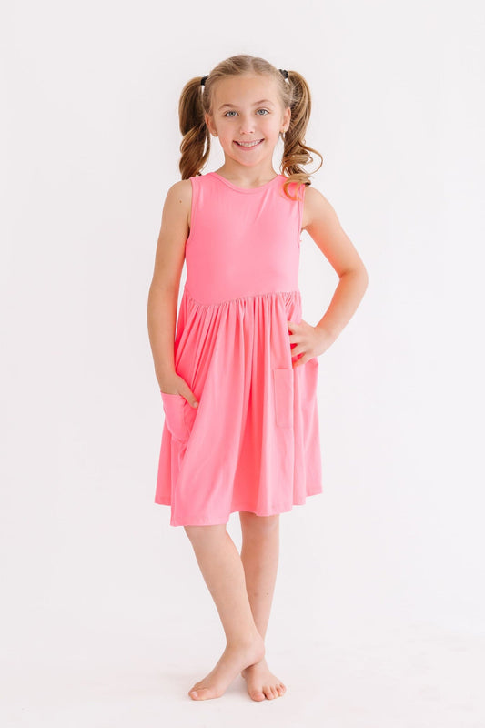 Neon Pink Tank Pocket Twirl Dress