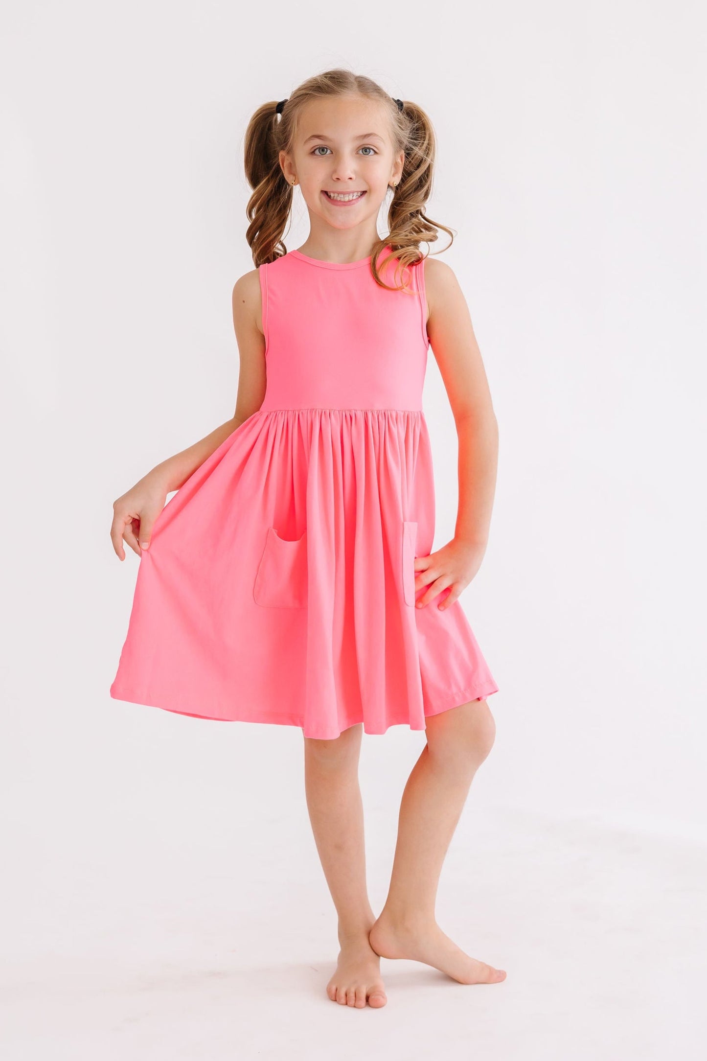 Neon Pink Tank Pocket Twirl Dress