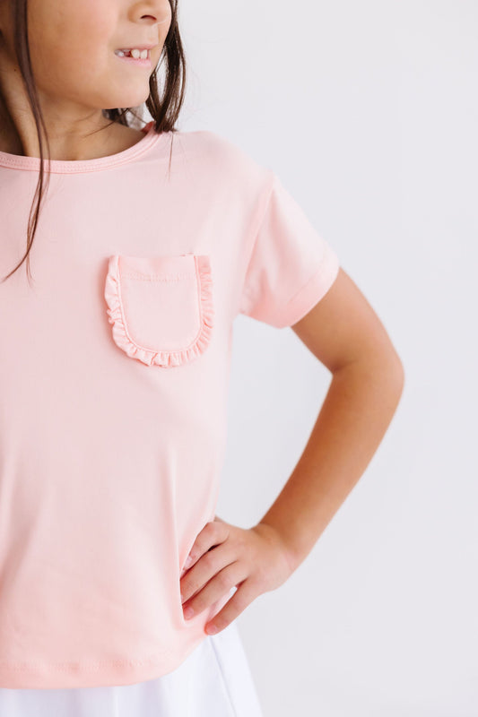 Peach Ruffle Pocket Tee