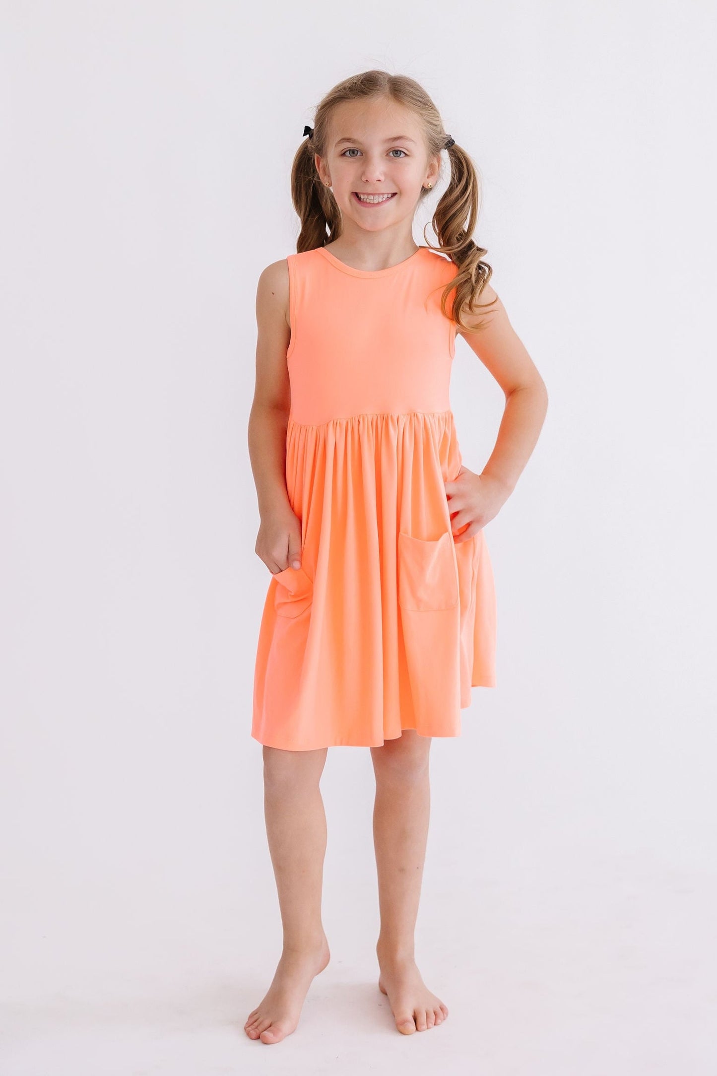 Neon Coral Tank Pocket Twirl Dress