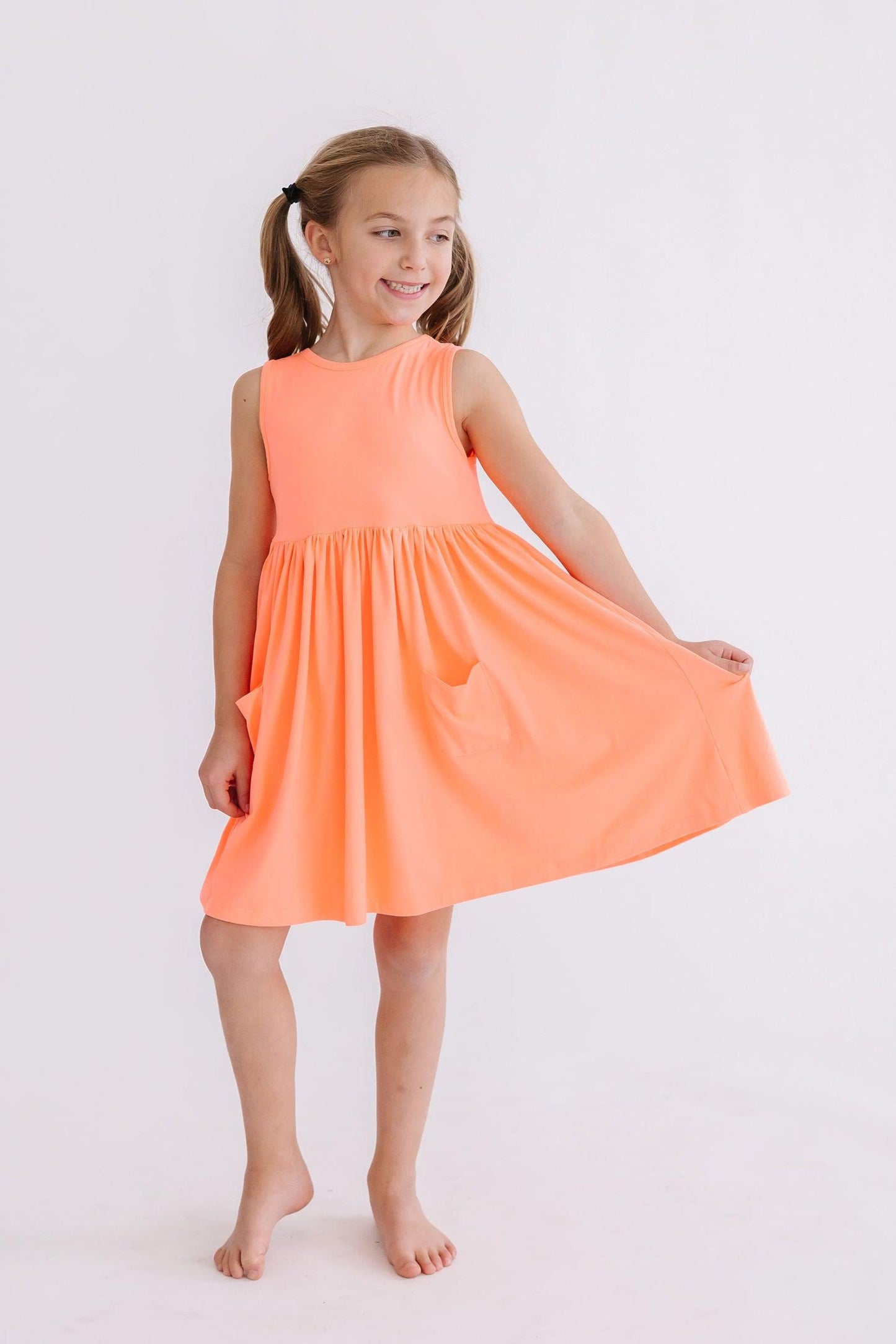 Neon Coral Tank Pocket Twirl Dress