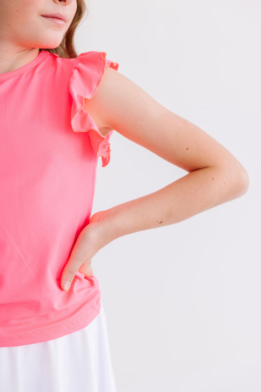 Neon Pink S/S Ruffle Tee