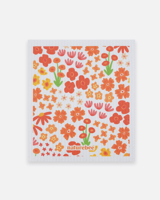Swedish Dishcloth - Orange Floral Sponge Cloth