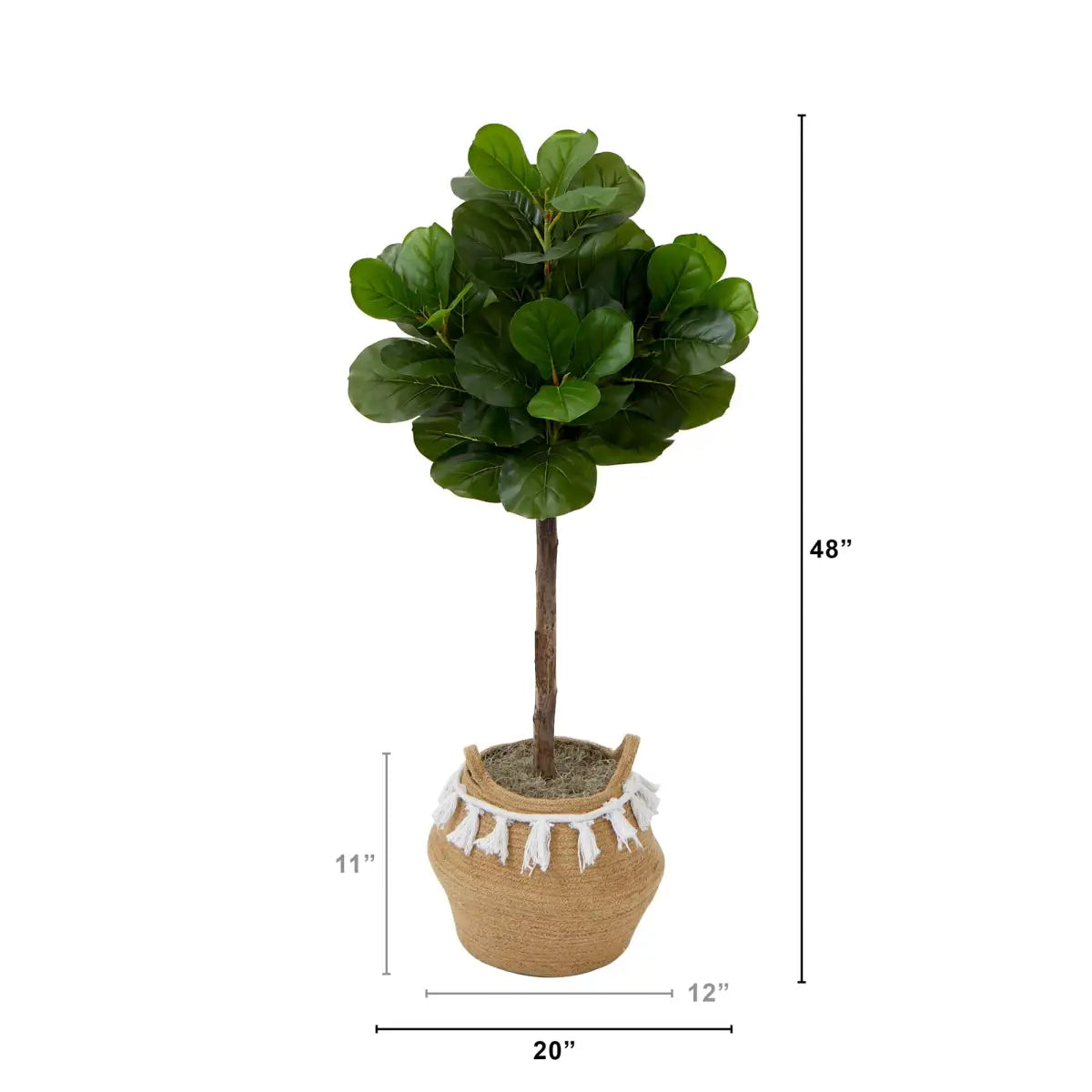 4’ Artificial Fiddle Leaf Fig Tree with Handmade Jute & Cotton Basket with Tassels DIY KIT - Nearly Natural