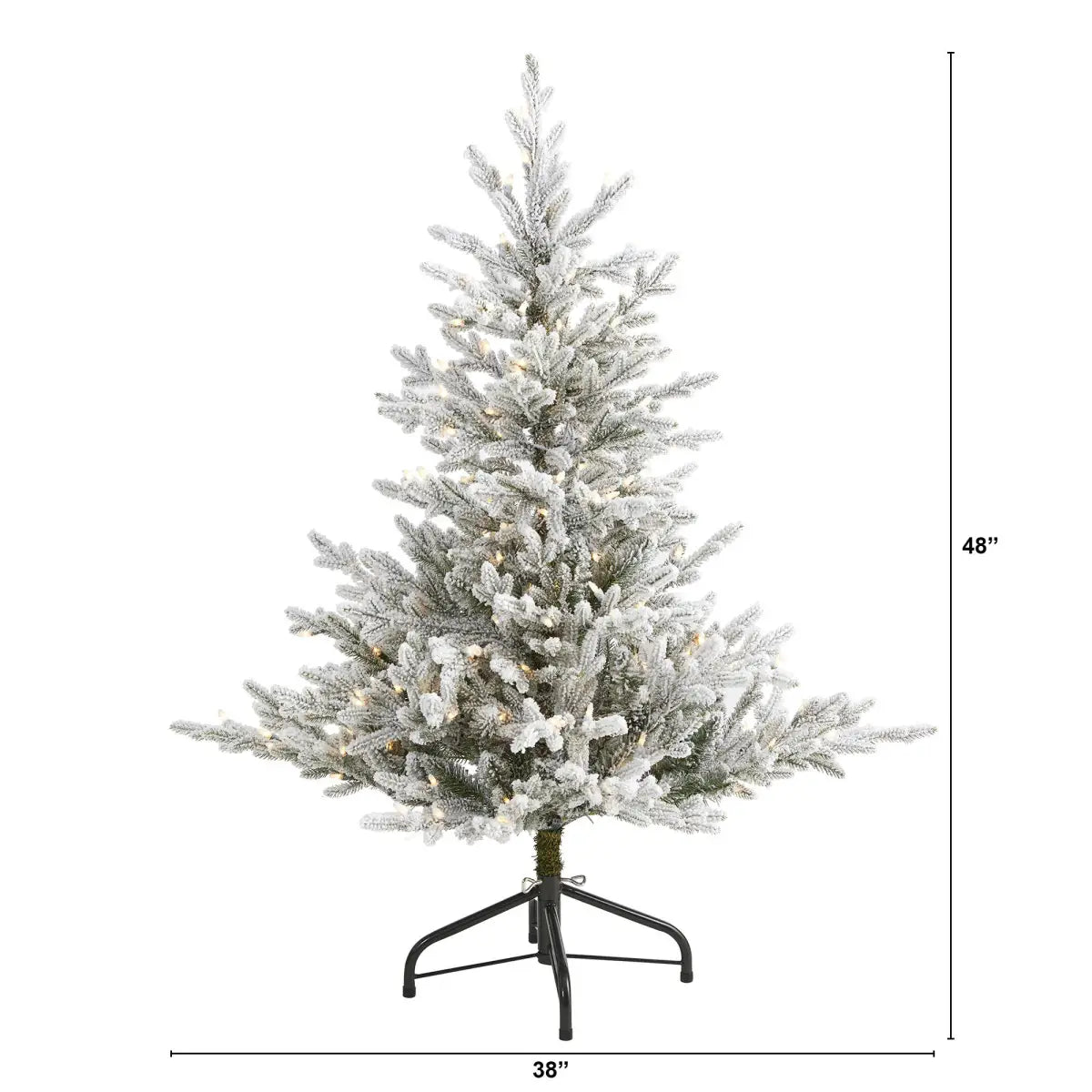 4’ Flocked Fraser Fir Artificial Christmas Tree with 300 Warm White Lights and 967 Bendable Branches - Nearly Natural