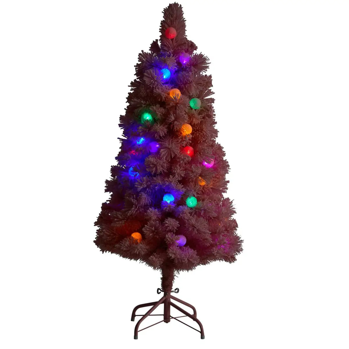 4’ Holiday Frosted Pink Cashmere Christmas Tree with 30 Jumbo Multicolored Globe LED Lights - Pink - Nearly Natural