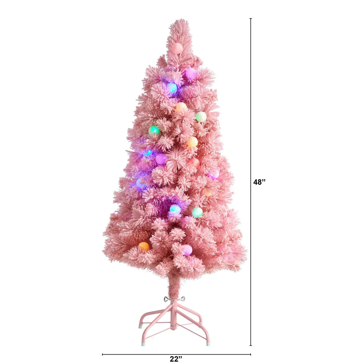 4’ Holiday Frosted Pink Cashmere Christmas Tree with 30 Jumbo Multicolored Globe LED Lights - Pink - Nearly Natural