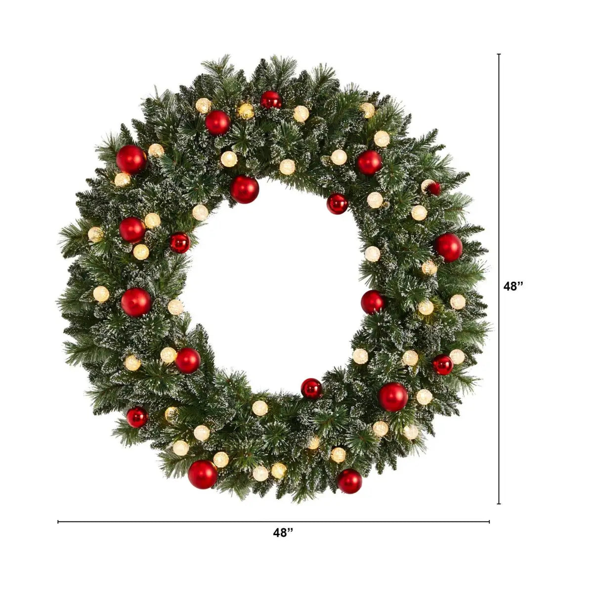 4’ Oversized Pre-Lit Frosted Holiday Christmas Wreath with Ornaments and 40 LED Globe Lights - Nearly Natural