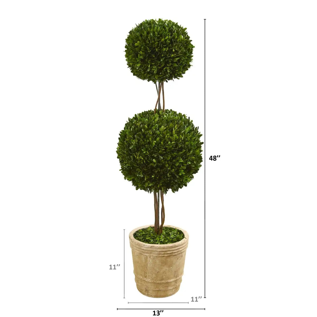 4’ Preserved Boxwood Double Ball Topiary Tree in Planter - Nearly Natural