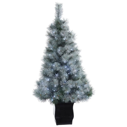4’ Snowy Mountain Pine Artificial Christmas Tree with 150 LED Lights and Decorative Planter - Nearly Natural