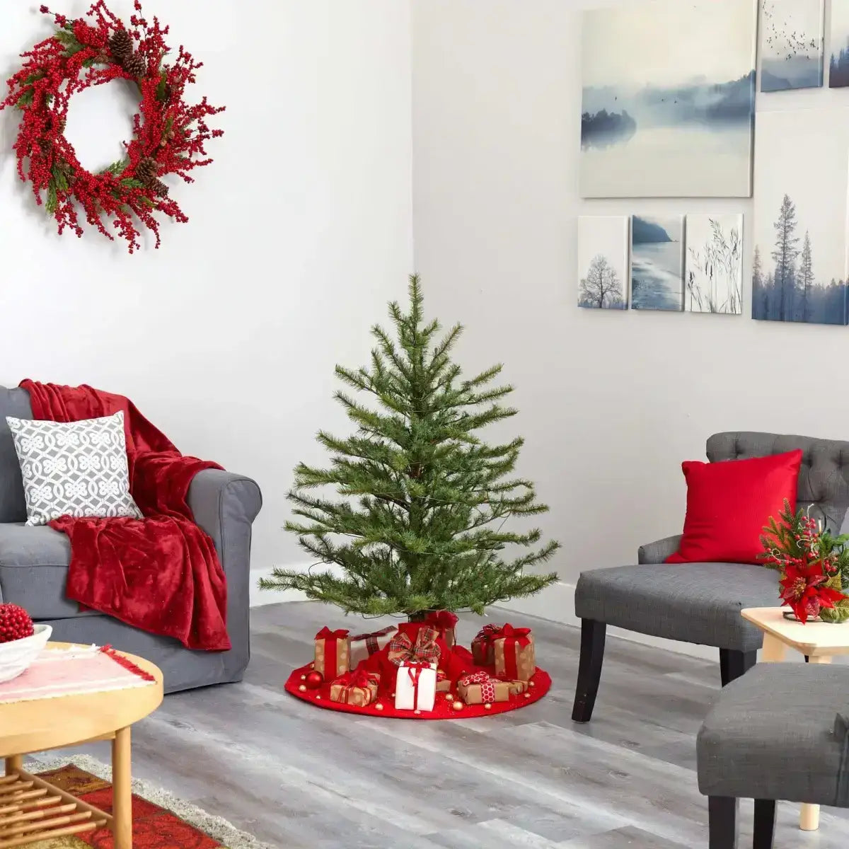 4’ Vancouver Mountain Pine Artificial Christmas Tree with 100 Clear Lights and 374 Bendable Branches - Green - Nearly